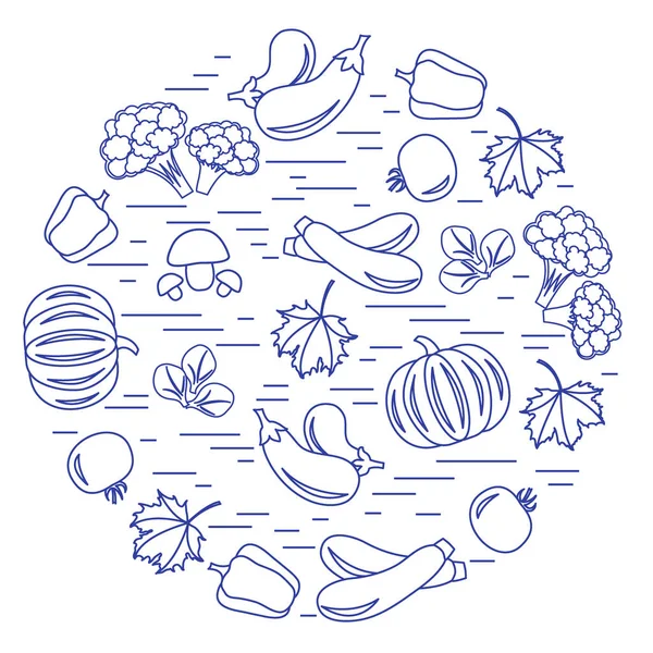 Daire içinde sonbahar mevsim sebzeleri kümesi. Domates, biber, zuc