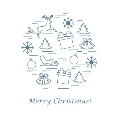 Farklı yeni yıl ve Noel simgeler vektör çizim 