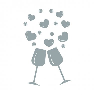 Sevimli vektör Illustration iki stemware yürekleri. C tebrik