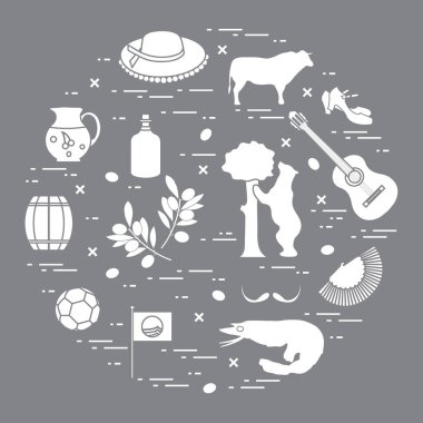 Vektör illüstrasyon düzenlenen İspanya çeşitli semboller ile bir 