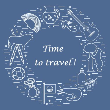 Vektör illüstrasyon düzenlenen İspanya çeşitli semboller ile bir 