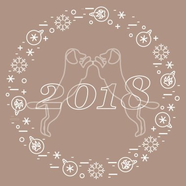 Sevimli vektör çizim iki köpek ve yazıt mutlu yeni y