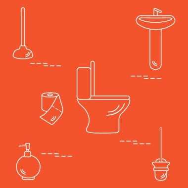 Vektör çizim klozet, lavabo, tuvalet kağıdı, s