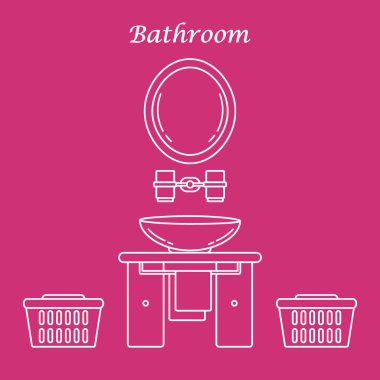 Çeşitli banyo elemanları ile sevimli vektör çizim: ayna,