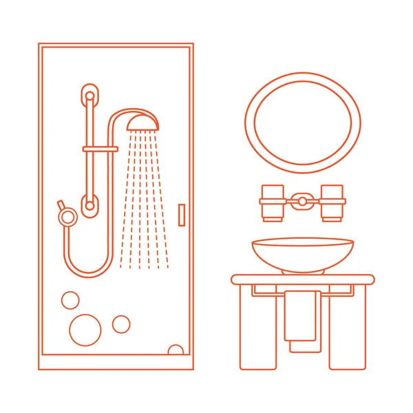 Banyo iç tasarım tatlı vektör çizim: duş kabin