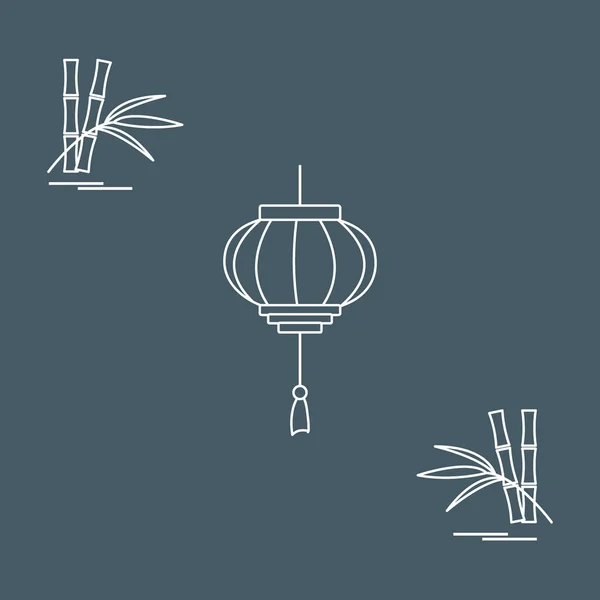 Stylizované ikony Lampion a bambus. Cestování a leis — Stockový vektor