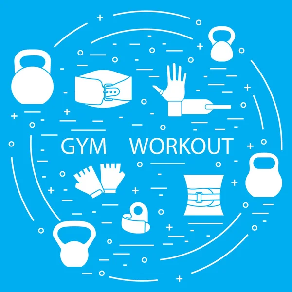 Powerlifting gym workout elements arranged in a circle. — Stock Vector