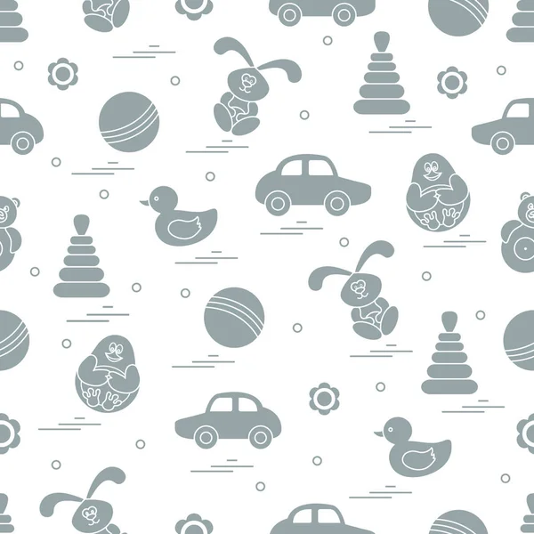 Vector pattern of different toys: car, pyramid, roly-poly, ball, — Stock Vector