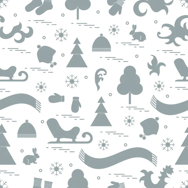 Seamless pattern with variety winter elements:  sleigh, tree, sc — Stock Vector