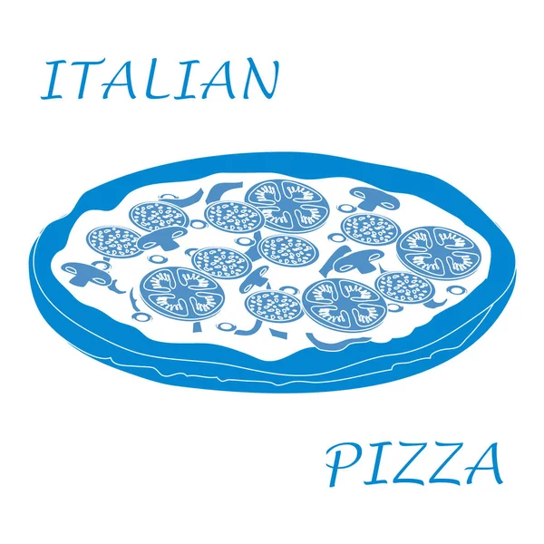Ilustração agradável de pizza saborosa e apetitosa com inscrições . —  Vetores de Stock