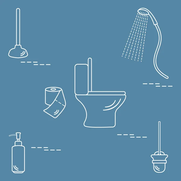 Векторная иллюстрация с унитазом, душем, туалетной бумагой, мылом — стоковый вектор