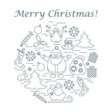 Farklı yeni yıl ve Noel simgeler vektör çizim 