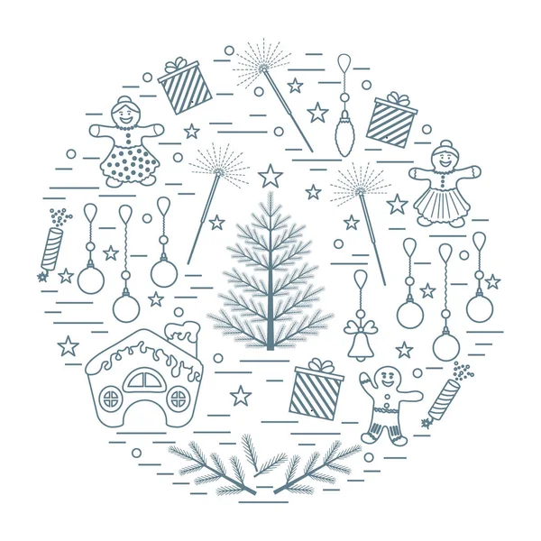 Vektorové ilustrace různých Silvestrovské a vánoční symboly — Stockový vektor