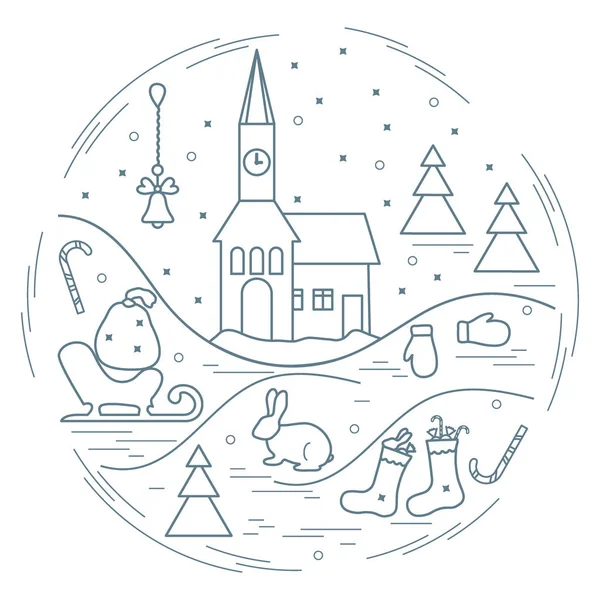 Vektorillustration verschiedener Neujahrs- und Weihnachtssymbole — Stockvektor
