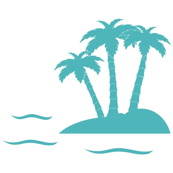 Stylized icon of the island with three palm trees surrounded by — Stock Vector