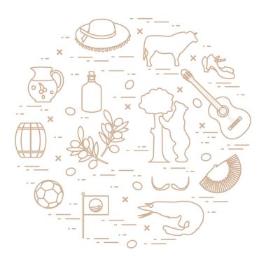 Vektör illüstrasyon düzenlenen İspanya çeşitli semboller ile bir 