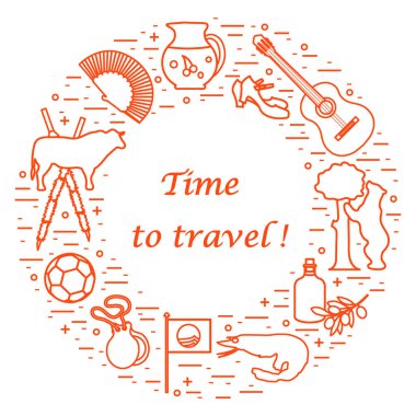 Vektör illüstrasyon düzenlenen İspanya çeşitli semboller ile bir 