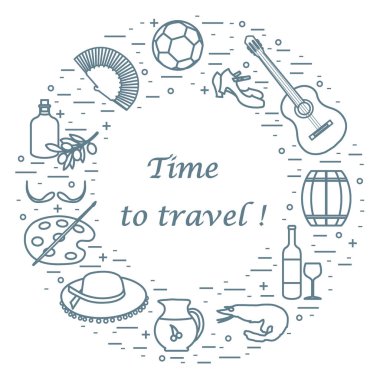 Vektör illüstrasyon düzenlenen İspanya çeşitli semboller ile bir 