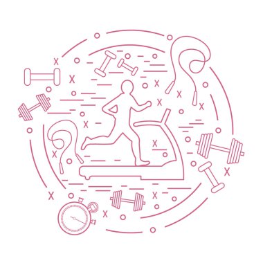 Bir koşu bandı üzerinde koşu adamın illüstrasyon vektör ve farklı