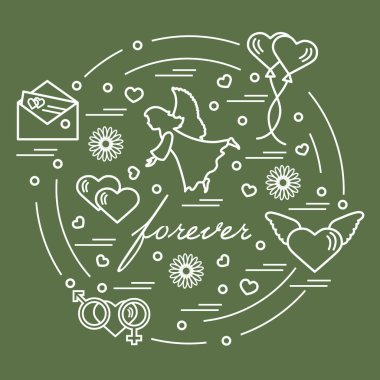 Sevimli vektör çizim farklı aşk sembolleri ile: Kalpler, ai