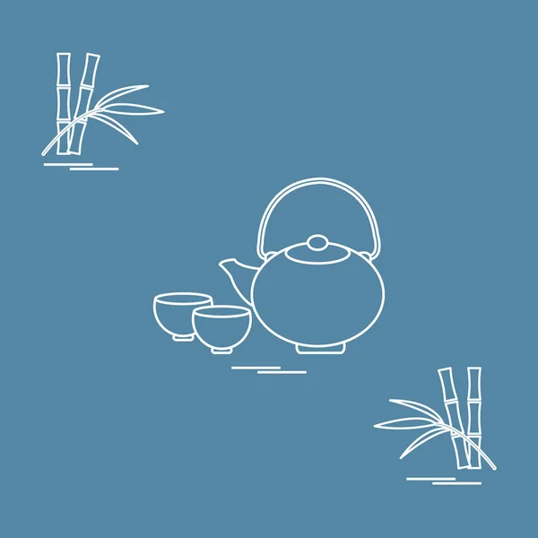 Çaydanlık iki bardak ve bambu ile stilize simgesi. Çay ceremo — Stok Vektör