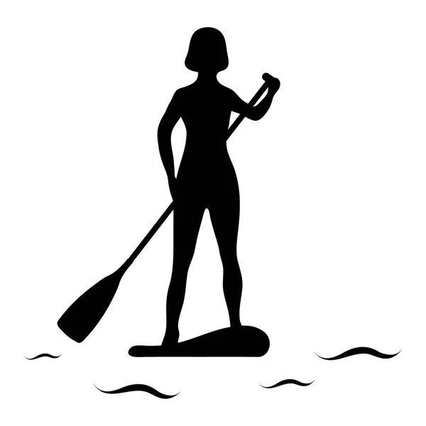 Silhueta feminina em stand up paddle board. SUP . — Vetor de Stock