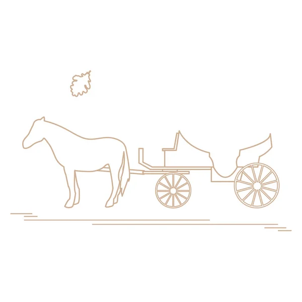 Illustrazione vettoriale con carrozza trainata da cavalli e foglia di quercia. Trav. — Vettoriale Stock