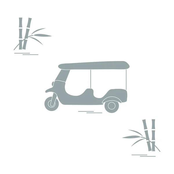 Stylized icon of tuk-tuk and bamboo. Traditional taxi in Thailan — Stock Vector