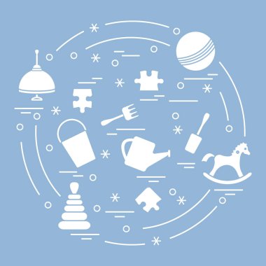 Vektör çizim çocuklar bir daire içinde düzenlenmiş elemanları: whirligi