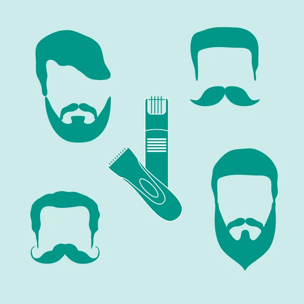 Cute vector illustration of men hairstyles, beards, mustaches, t — Stock Vector