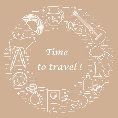 Vektör illüstrasyon düzenlenen İspanya çeşitli semboller ile bir 