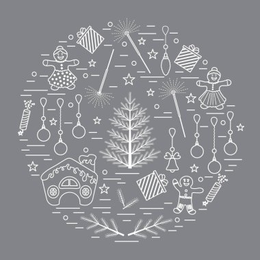 Farklı yeni yıl ve Noel simgeler vektör çizim 