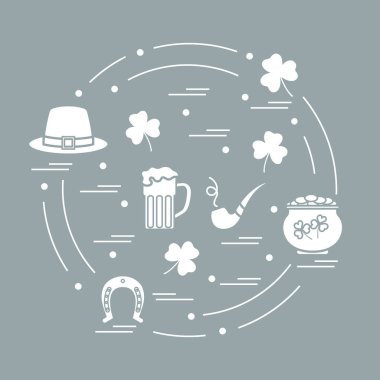 Cute vector illustration with different symbols for St. Patrick'