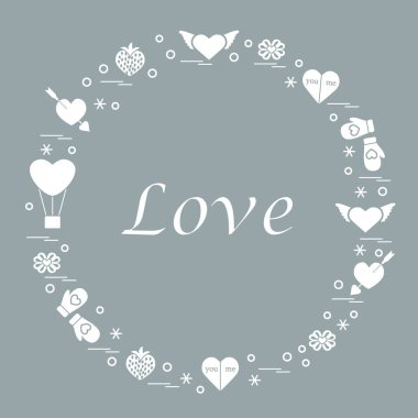 Sevimli vektör çizim ile farklı romantik sembolleri düzenlemek