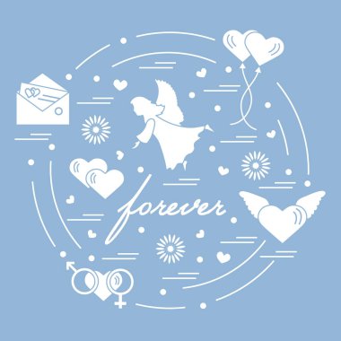 Sevimli vektör çizim farklı aşk sembolleri ile: Kalpler, ai