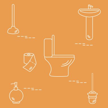 Vektör çizim klozet, lavabo, tuvalet kağıdı, s