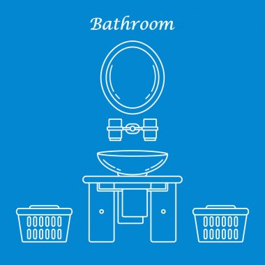 Çeşitli banyo elemanları ile sevimli vektör çizim: ayna,