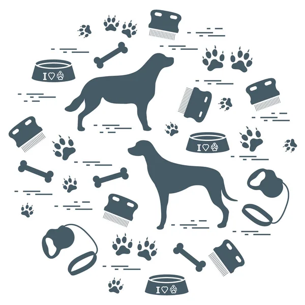 Ładny wektor ilustracja towarów w pielęgnacji psów ułożone w ci — Wektor stockowy