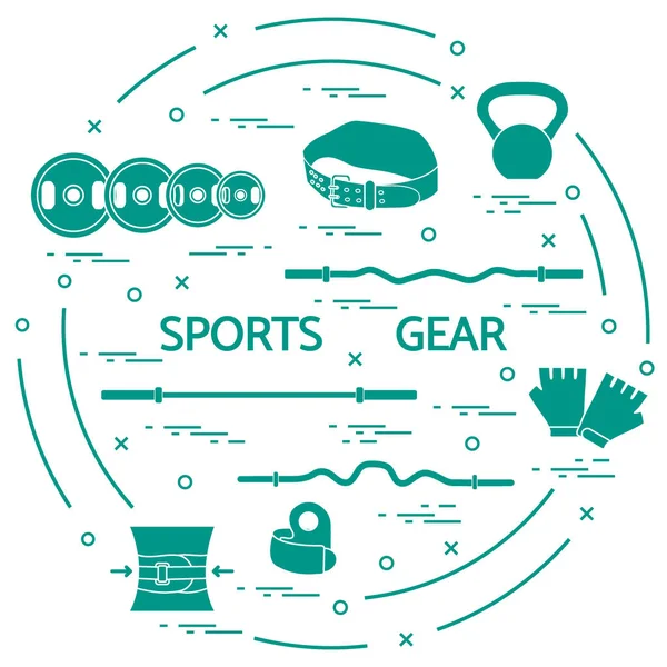Diferentes produtos para levantamento de peso dispostos em um círculo . — Vetor de Stock