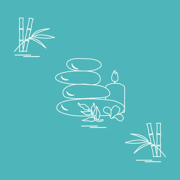 Icono estilizado de piedras de masaje para procedimientos de spa, hojas, flujo — Vector de stock