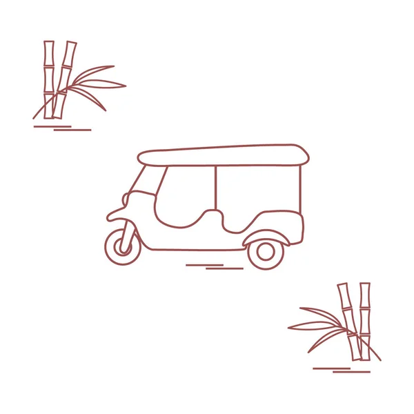 Icono estilizado de tuk-tuk y bambú. Taxi tradicional en Tailandés — Vector de stock
