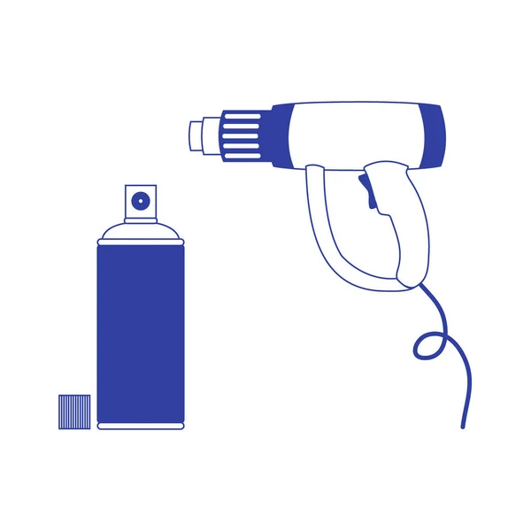 Bonita imagen de pistola de calor de color y una lata de pintura en aerosol — Vector de stock