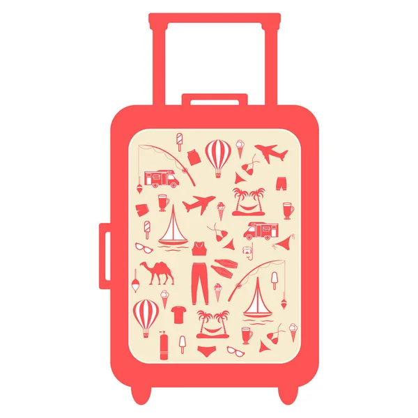 Belle image de valise colorée avec différentes images sur la — Image vectorielle