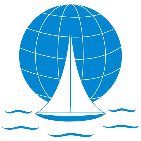Icône stylisée d'un yacht coloré, naviguant sur les vagues sur un gl — Image vectorielle