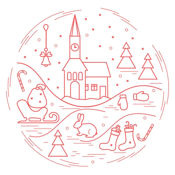 Vektorillustration verschiedener Neujahrs- und Weihnachtssymbole — Stockvektor
