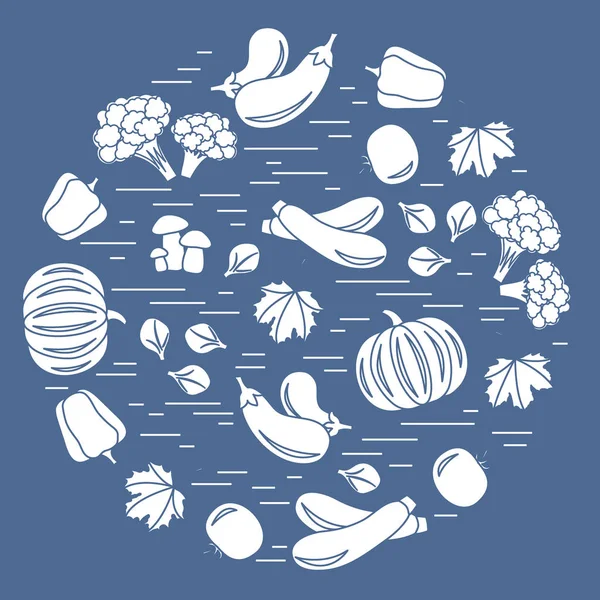 Daire içinde sonbahar mevsim sebzeleri kümesi. Domates, biber, zuc