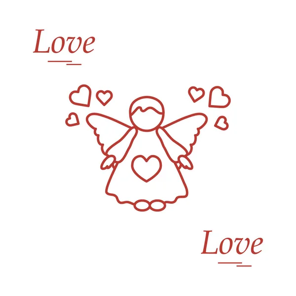 Ilustração de vetor bonito: anjo e corações. Símbolo amor . — Vetor de Stock