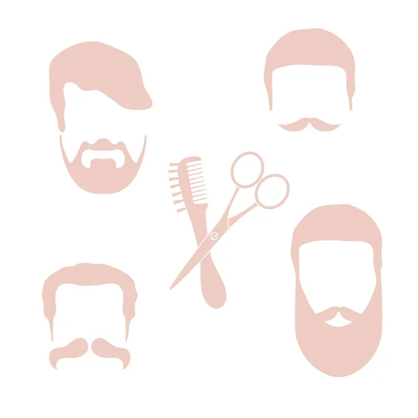 Ilustração vetorial bonito de homens penteados, barbas e bigodes — Vetor de Stock