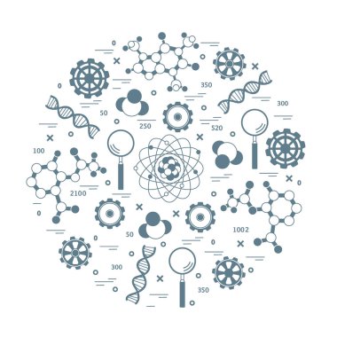 Stilize vektör simge çeşitli bilimsel, eğitim elemanları.