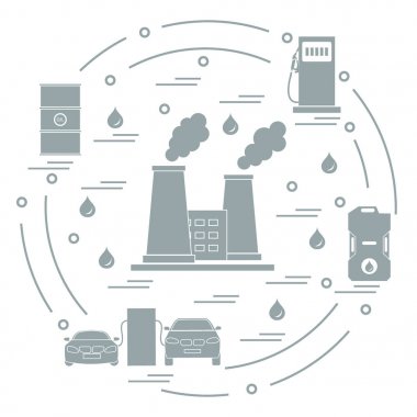 Rafineri tesisi sigara bacaları ile sevimli vektör çizim
